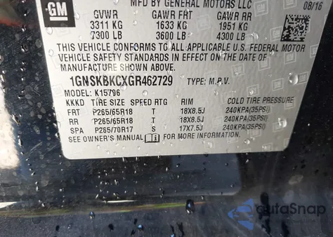 2016 Chevrolet Tahoe Lt из США, поврежденный, VIN 1GNSKBKCXGR462729